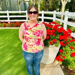 SL Fashions Pink and Yellow Fitted Tank Top